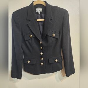 Paniz Black Blazer 100% Wool with Gold Buttons Sz 4